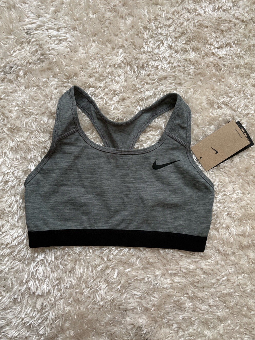 Nike Dark Heather Grey Black Racerback Stripe Sports Bra Athletic Medium Support